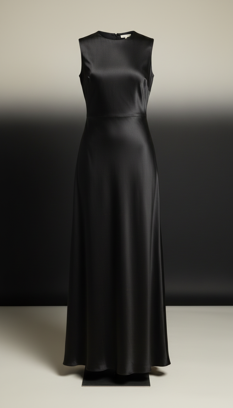 Silk Blend Column Dress Onyx Black